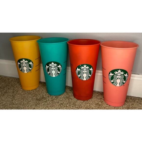 Starbucks Reusable Bright Multi Color Plastic Tumbler 24oz Cold Cups Bundle of 4 - Picture 1 of 11